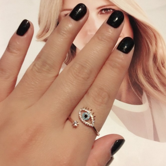 NEW ROSE GOLD BLUE EVIL EYE RESIZEABLE RING - Picture 6 of 6